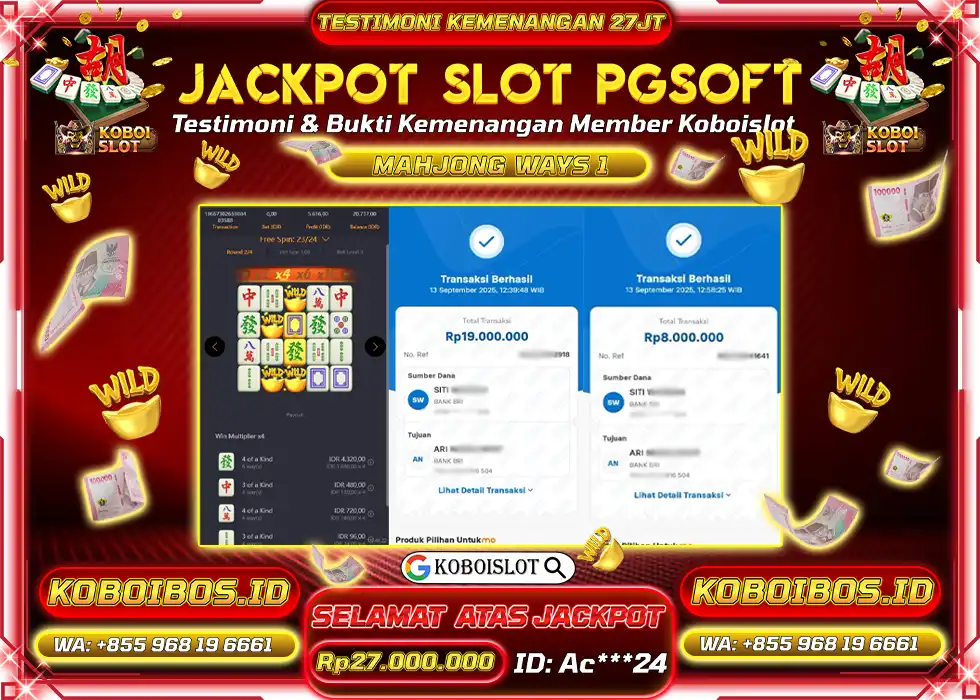 BUKTI KEMENANGAN SLOT GACOR MAHJONG WAYS 1 Rp27.000.000,- LUNAS
