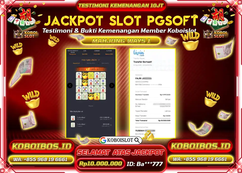 BUKTI KEMENANGAN Ba*** SLOT GACOR MAHJONG WAYS 1 Rp10.000.000,- LUNAS