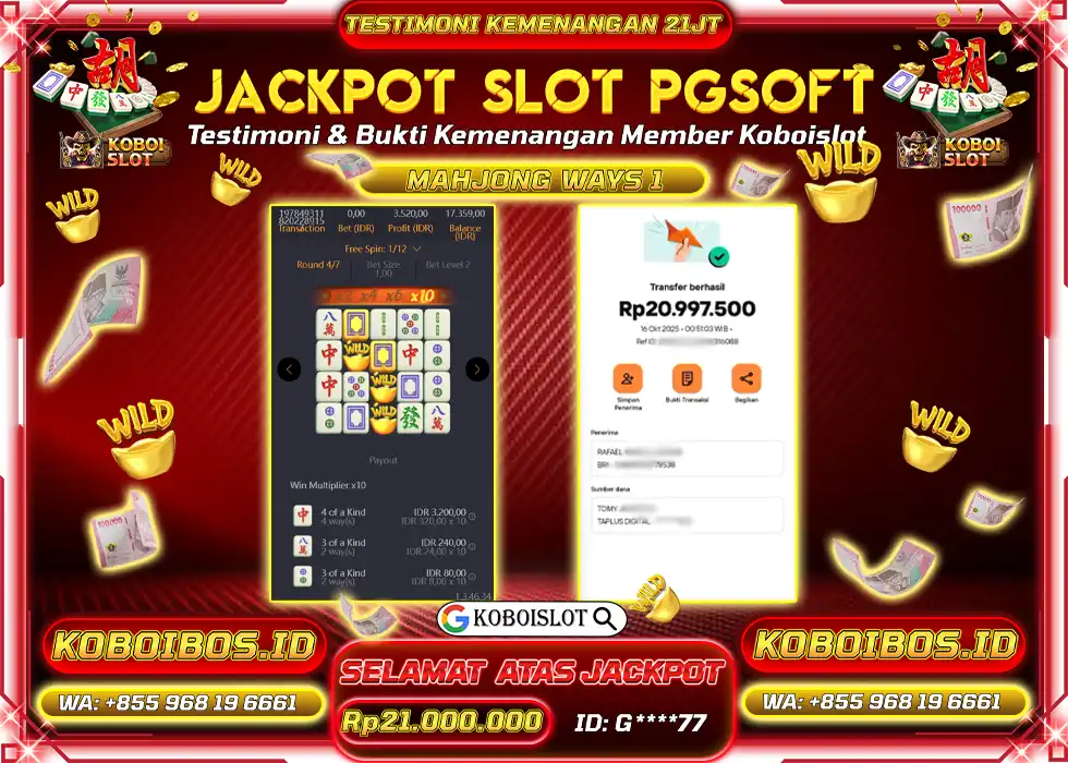 BUKTI KEMENANGAN G*** SLOT GACOR MAHJONG WAYS 1 Rp21.000.000,- LUNAS