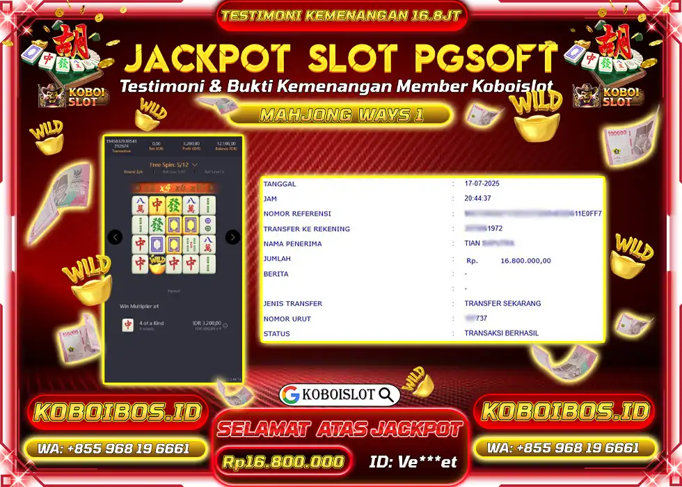 BUKTI KEMENANGAN SLOT GACOR MAHJONG WAYS 1 Rp16.800.000,- LUNAS