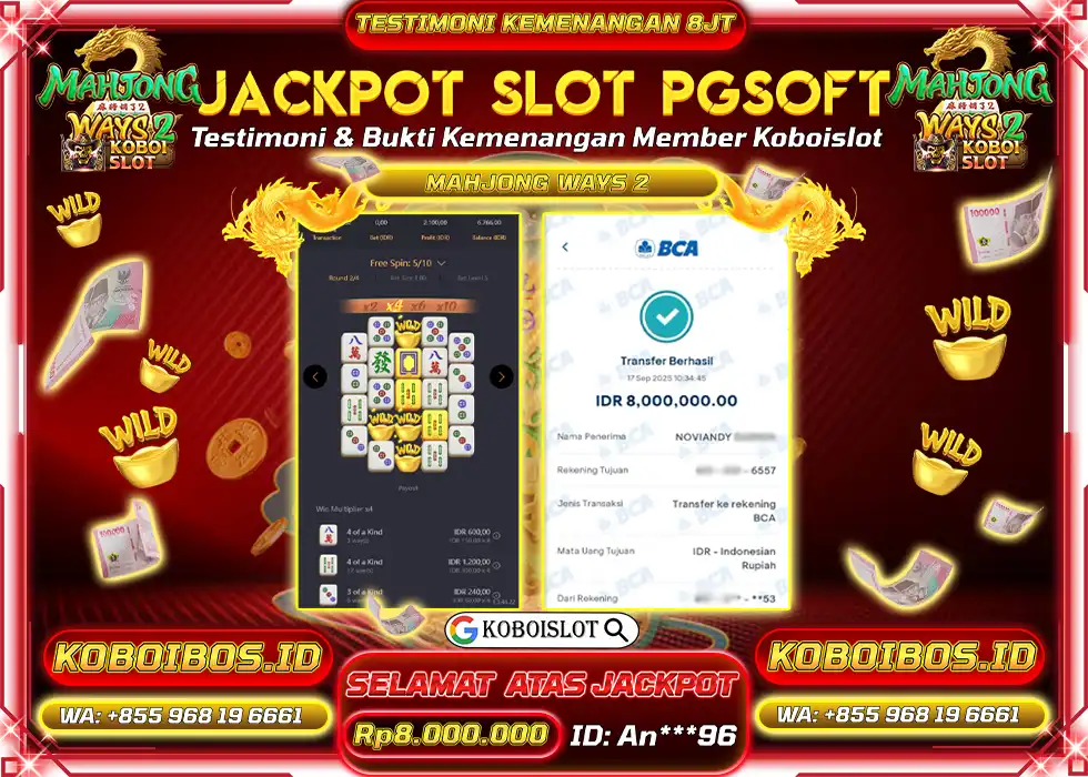 BUKTI KEMENANGAN An*** SLOT GACOR MAHJONG WAYS 2 Rp8.000.000,- LUNAS