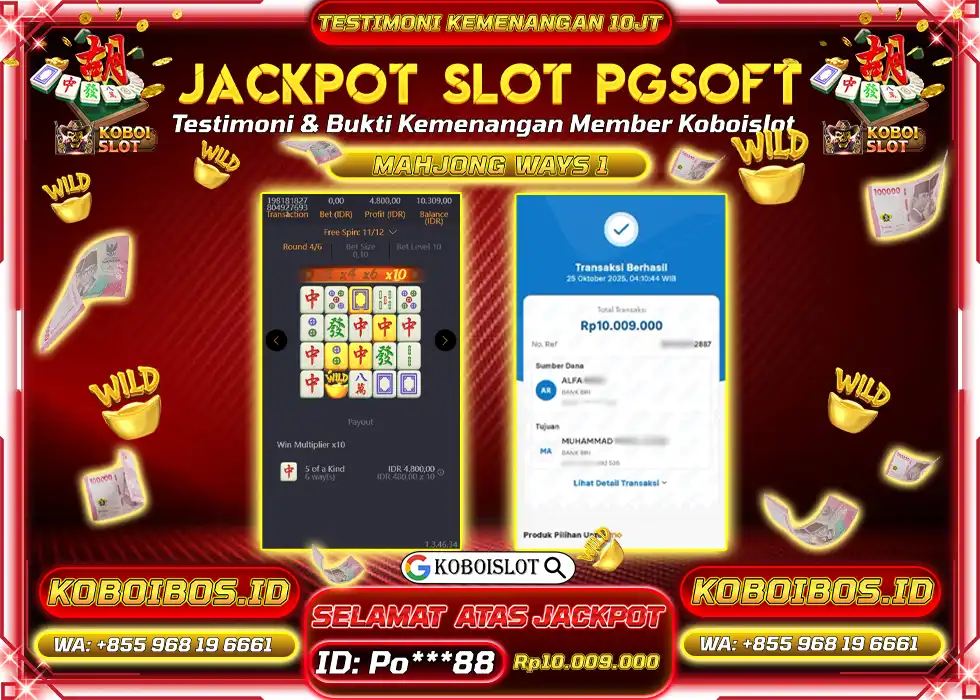 BUKTI KEMENANGAN SLOT GACOR MAHJONG WAYS 1 Rp10.009.000,- LUNAS