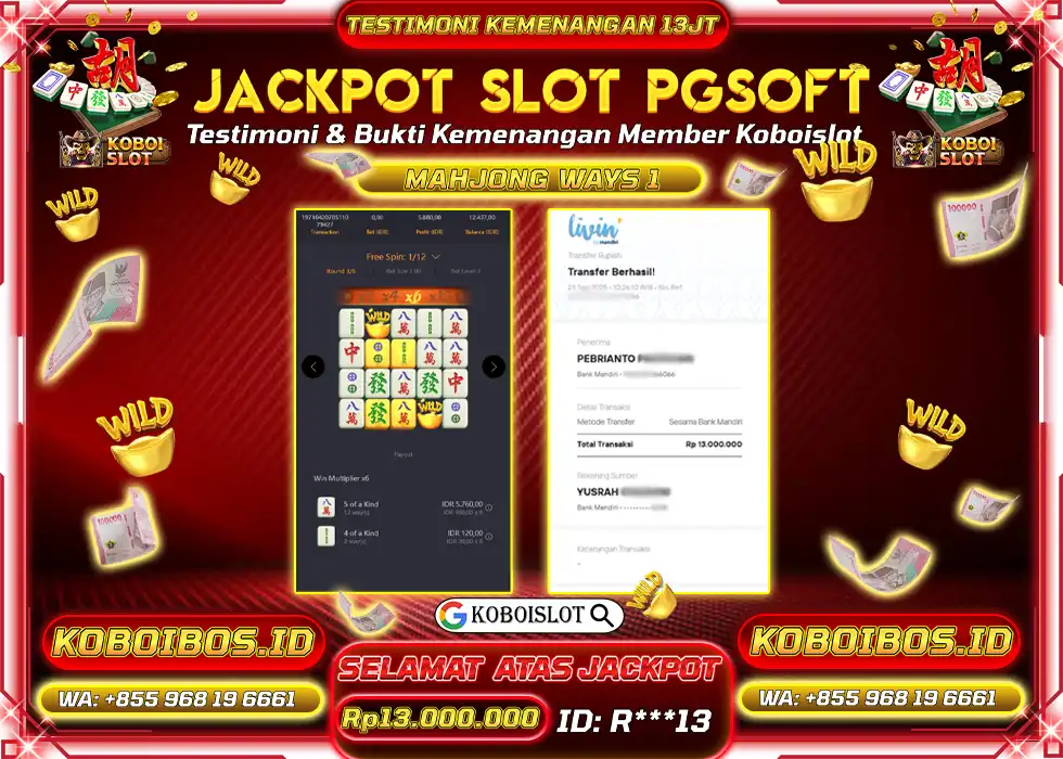 BUKTI KEMENANGAN R*** SLOT GACOR MAHJONG WAYS 1 Rp13.000.000,- LUNAS
