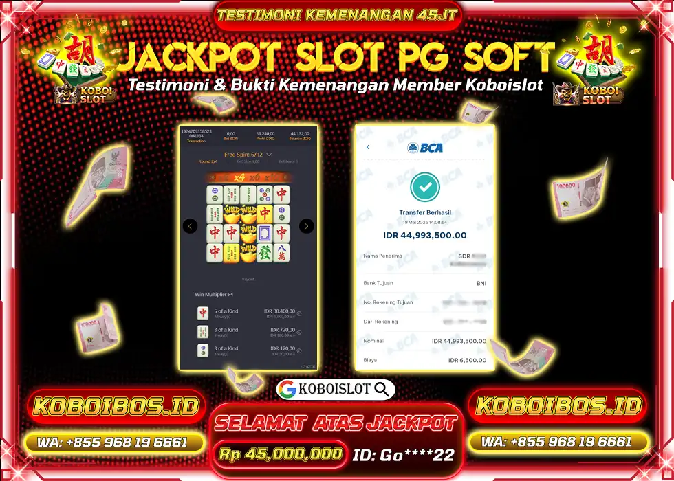 BUKTI KEMENANGAN SLOT GACOR MAHJONG WAYS 1 KOBOISLOT Rp45.000.000,- LUNAS