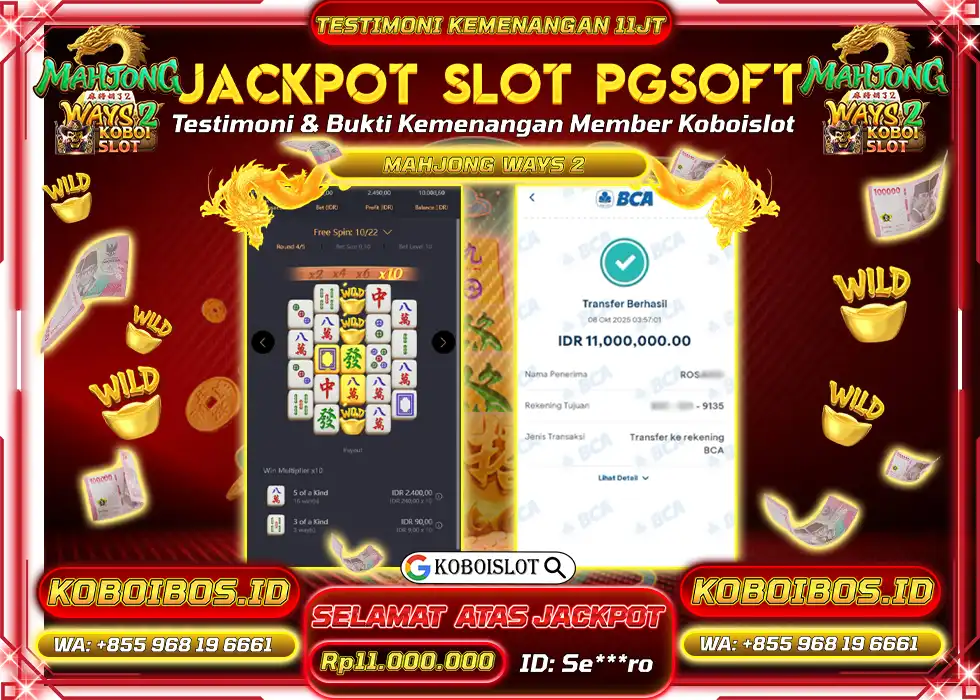 BUKTI KEMENANGAN Se***SLOT GACOR MAHJONG WAYS 2 Rp11.000.000,- LUNAS