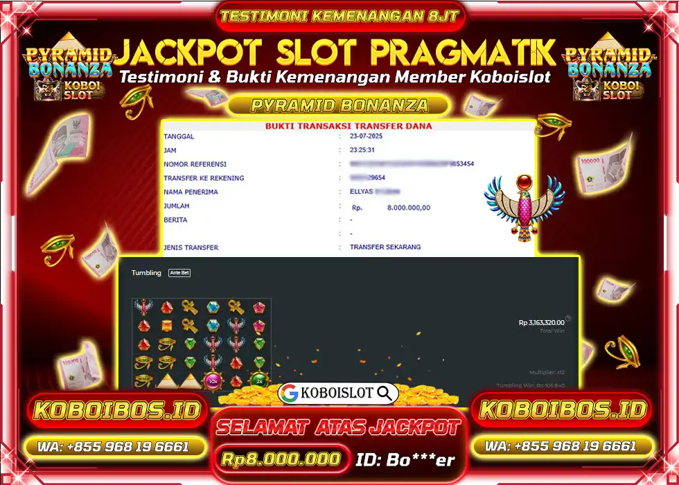 BUKTI KEMENANGAN SLOT GACOR PYRAMID BONANZA Rp8.000.000,- LUNAS