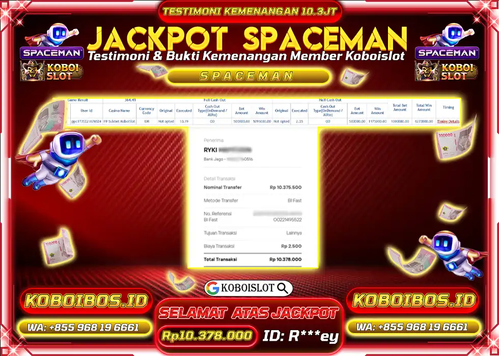 BUKTI KEMENANGAN CRASH GAME SPACEMAN Rp10.378.000,- LUNAS