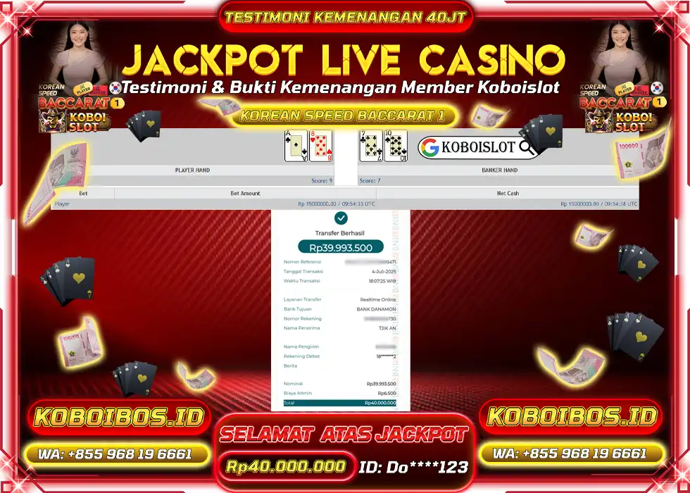 BUKTI KEMENANGAN LIVE CASINO KOREAN SPEED BACCARAT 1 Rp40.000.000,- LUNAS