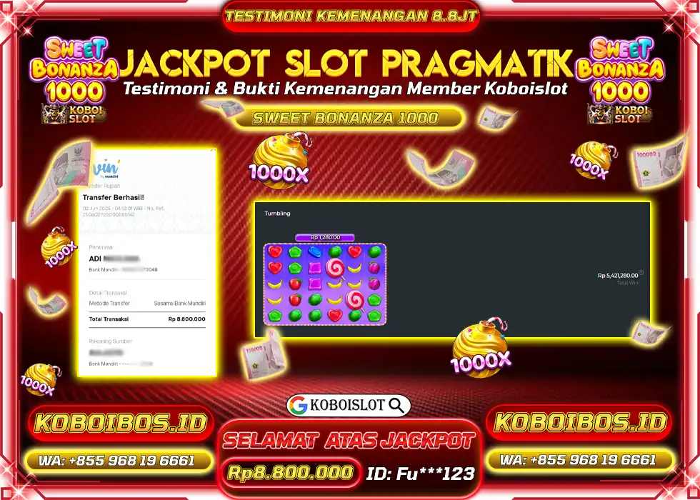BUKTI KEMENANGAN SLOT GACOR SWEET BONANZA 1000 Rp8.800.000,- LUNAS